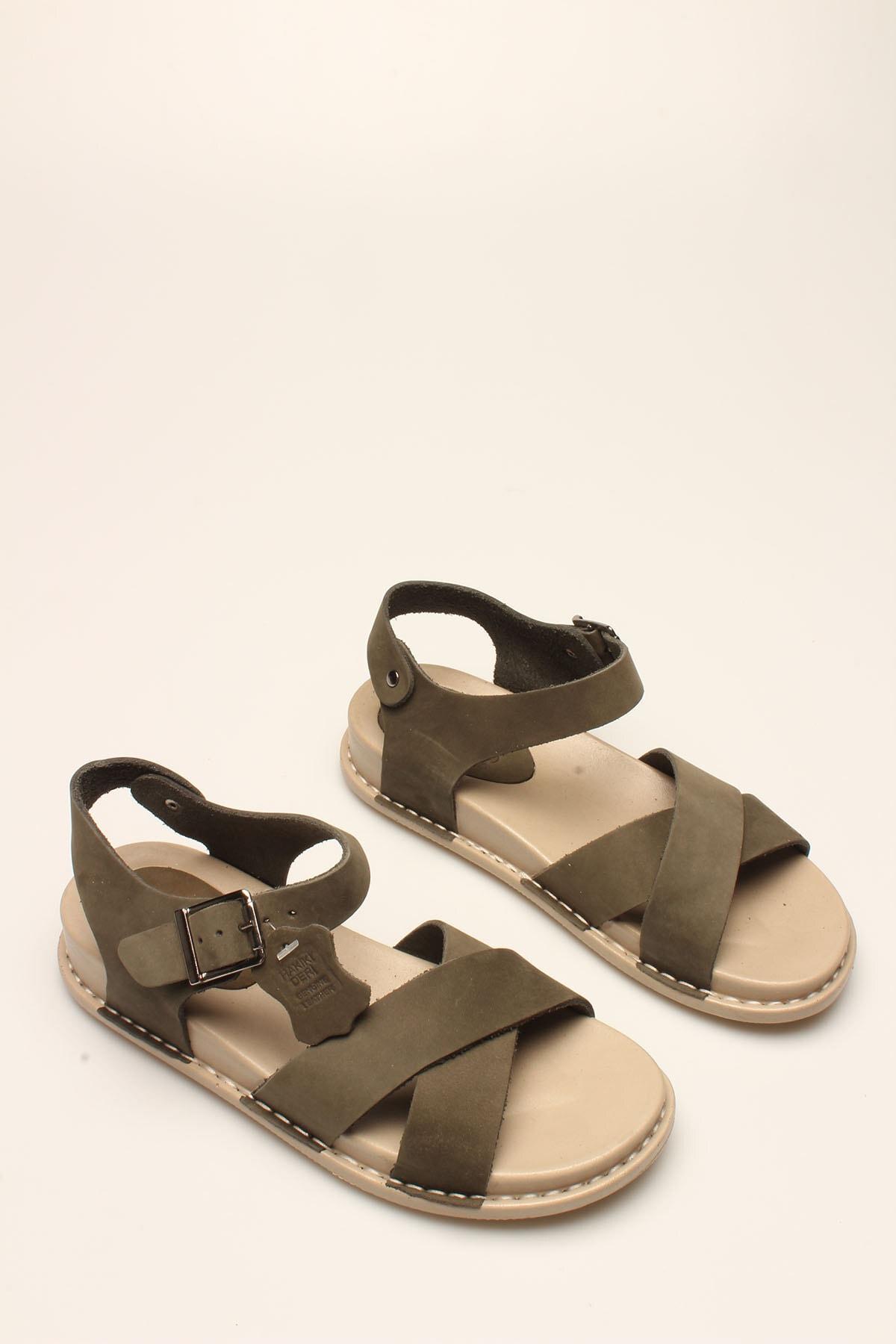 

P Khaki Nubuck Women s Genuine Leather Sandals 36 хакі