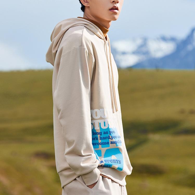 Anta Life Series Ss22 Solid Color Letter Print Hooded Sweatshirt Unisex Sweatshirt Beige 952238703-2