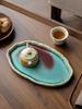 Vintage Crackle Glaze Ceramic Tea Tray Unique Shaped Teapot Stand Tea Room Dessert Plate