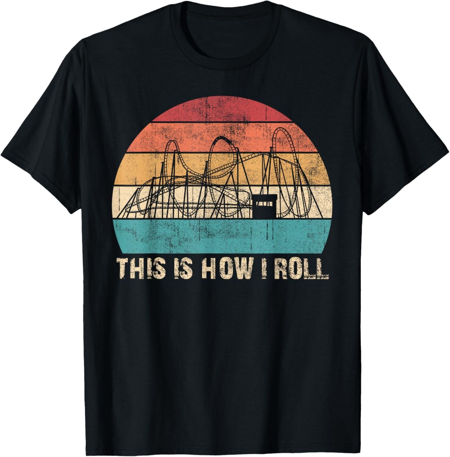 Vintage Retro Roller Coaster Amusement Park T-Shirt S разноцветный