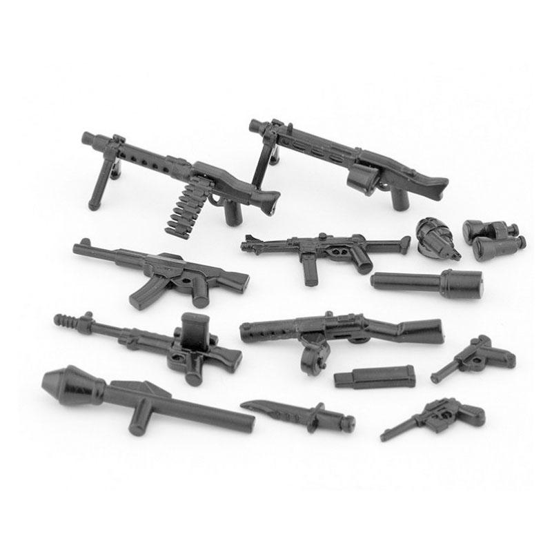Military WWII Weapons Building Blocks Soldier Figure Toy Gatling M2 Heavy Machine Gun NSV M19 Box Rifle Bullet Chain Mortar K045
