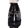 High-Waisted Wide-Leg Embroidered Denim Jeans Men Streetwear Casual Straight Fit
