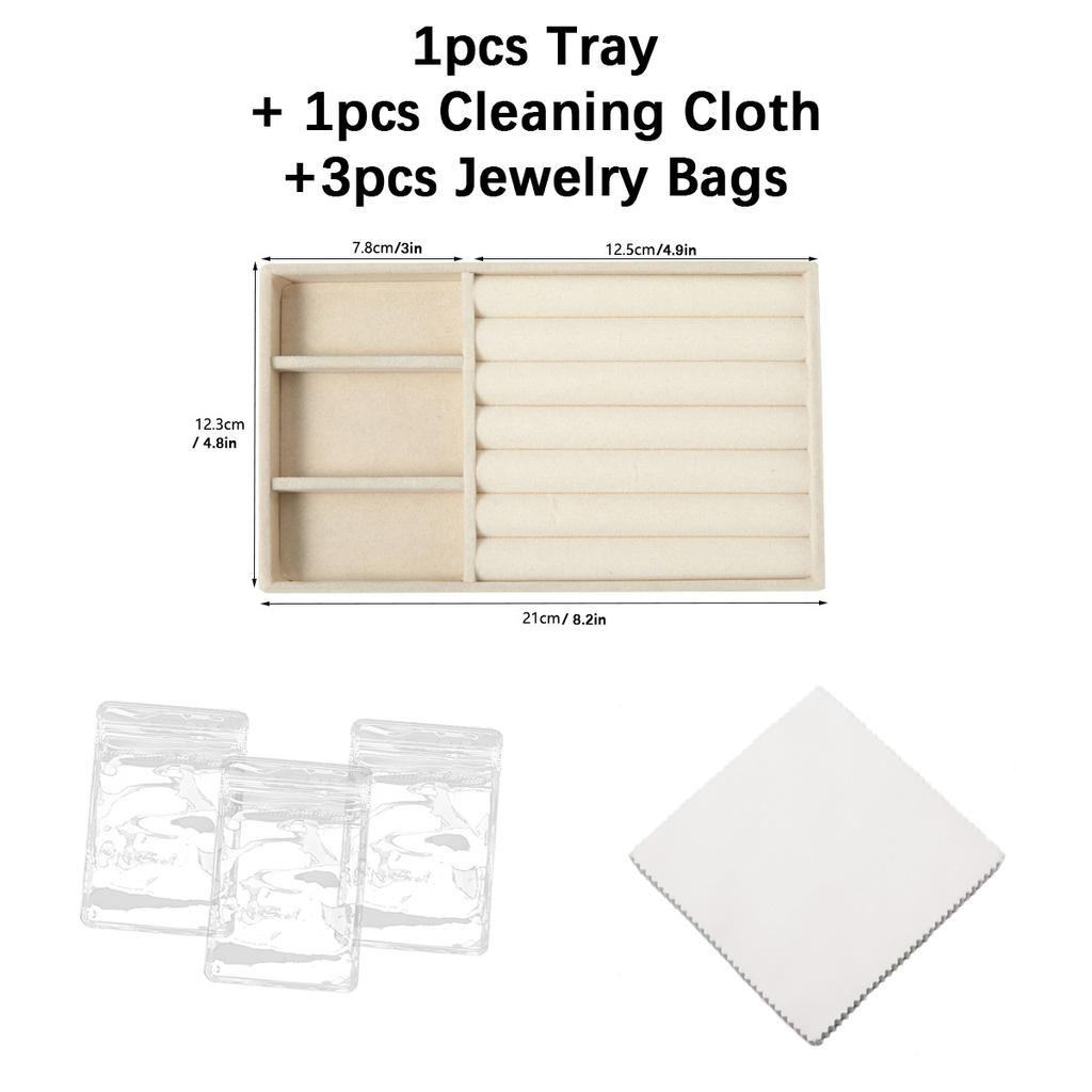Velvet Jewelry Display Tray Set, Exquisite Jewelry Organizer, Portable Ring, Earring, Necklace Storage Box, Anti-Oxidation Pouch