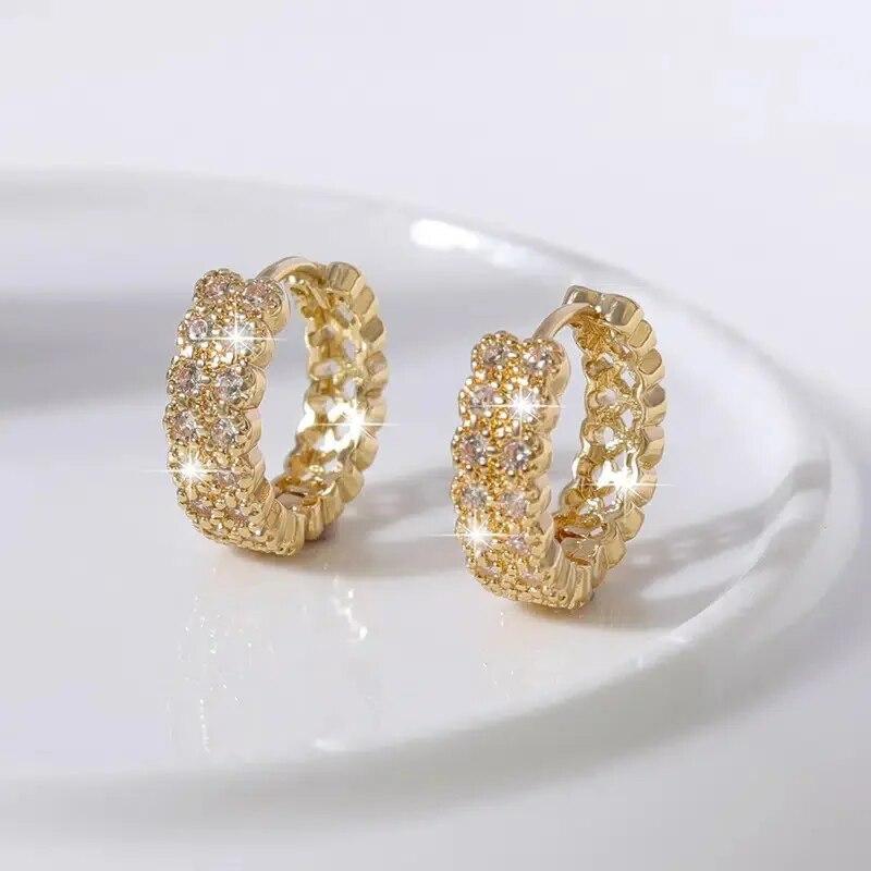

Trendy Gold Color Cubic Zirconia Round Copper Earrings For Women Metal Crystal Earring Party Birthday Everyday Zircon