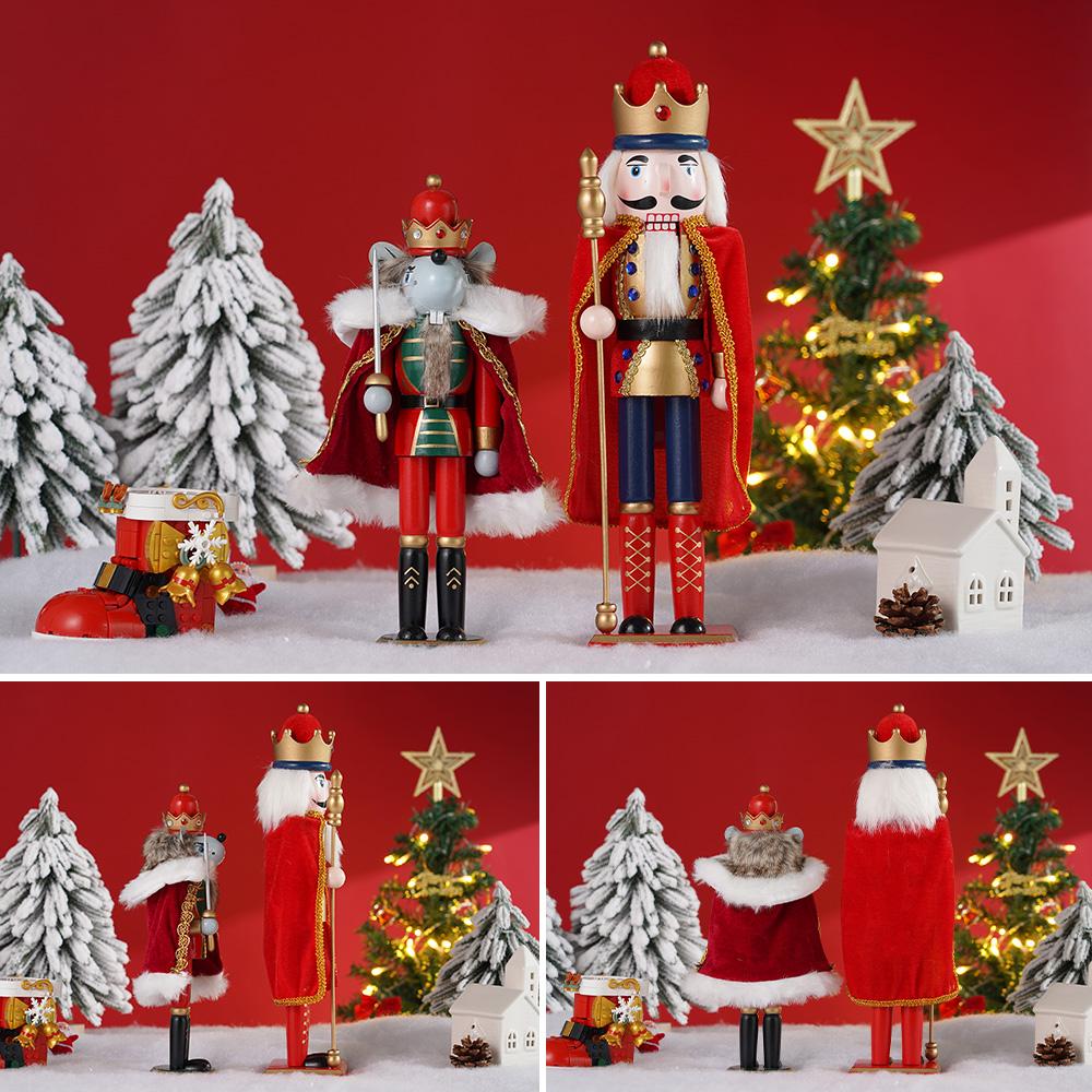 2Pcs Wooden Nutcracker Ornament Red Cloak Soldier Figure Handcraft Doll Home Office  Xmas Decoration Childrens Christmas Gift