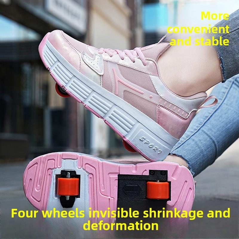

Children s Inline Skate Shoes with Wheels 2 in 1 Removable Pulley Skate Skating Parkour Speed Sneaker for Kids Deformation Shoes 28