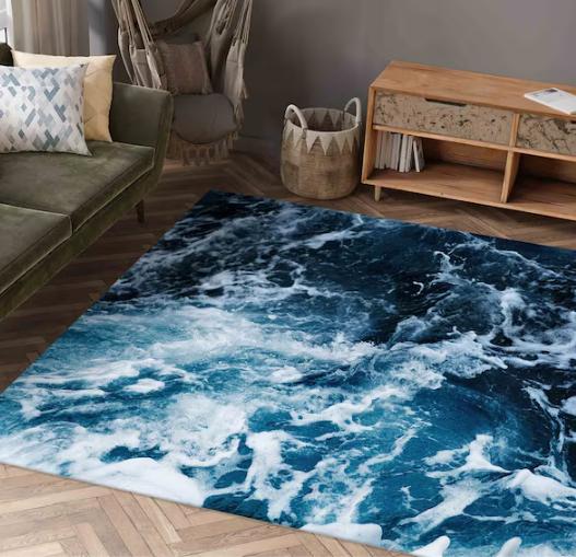 3D Turtle Rug Ocean Hole Illusion Carpet Marine Life Mat Underwater Scene Rug Coral Reef Deep Sea Room Accent Aquatic Blue Rug