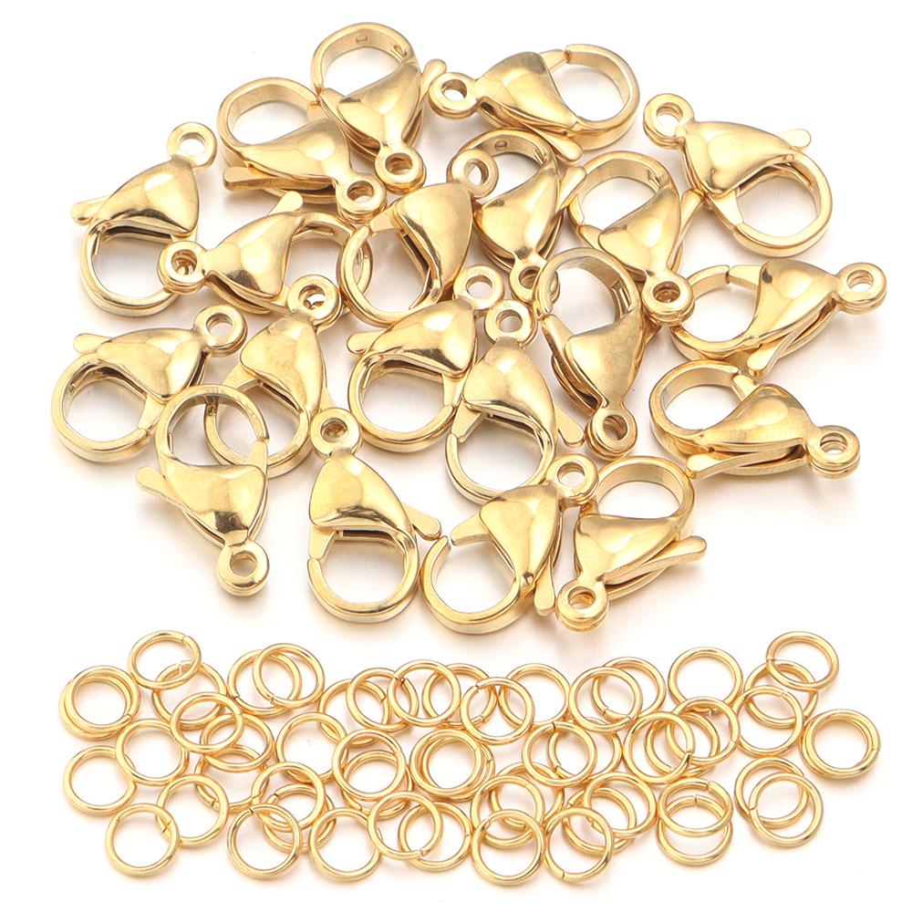 20 Sets/Lot Stainless Steel Lobster Clasps Hooks with Jump Rings Set for DIY Chain Necklace Bracelet Jewelry Making Supplies