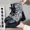 Large Size Martin Boots Women's Autumn and Winter Wind Lace-up Comfortable Thick-soled Printed Fashion Short Boots