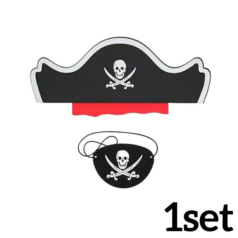 

1-10pc Pirate Captain Hat Eye Mask Set Skull Pattern Halloween Costume Decoration Cosplay Dress Up Scary Themed Parties Props