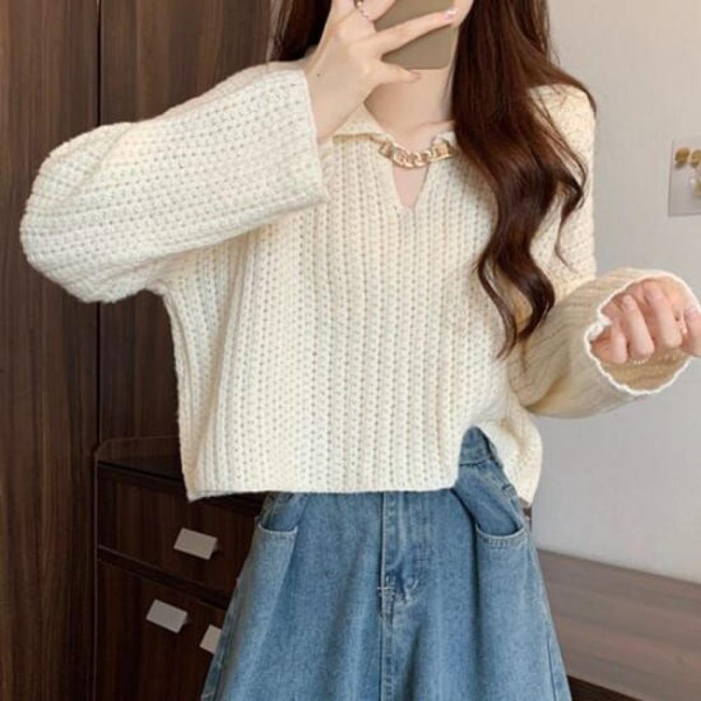 Navava VinTage Chain PoinT Collar Long Sleeve KniT T Nk2846