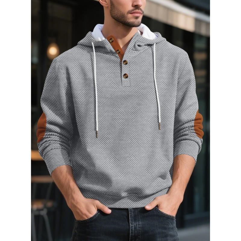 European American Autumn Winter New Style Men Solid Color Minimalist Jacquard Hooded Sweatshirt Loose Casual Outerwear