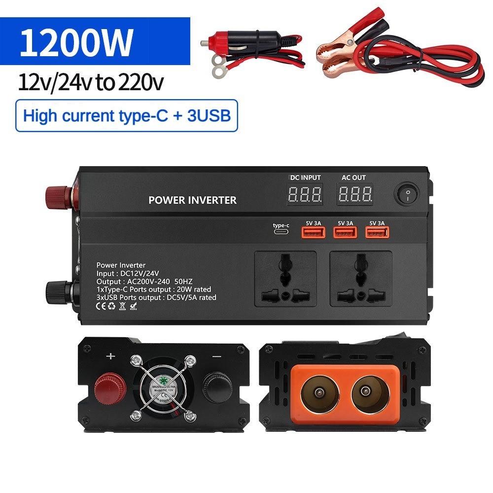 600w/1200w/2000w 12V/24V To 220V Universal Inverter LED Display Screen Power Converter Intelligent Portable Car Inverter