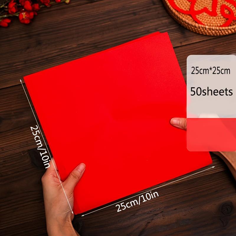 50 Blatt rotes Xuan-Papier, Origami-Papier, doppelseitig, Farbe Rot, 10 x 10 Zoll, quadratisch, leicht zu faltendes Papier zum Falten von Papier, Origami-Kranichen, Scrapbook-Papier