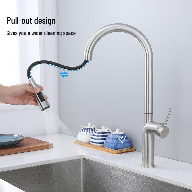 Wall-Mounted Brushed Stainless Steel Hot & Cold Sink Faucet Sink Faucet  Bathroom Faucet  Kitchen Faucet