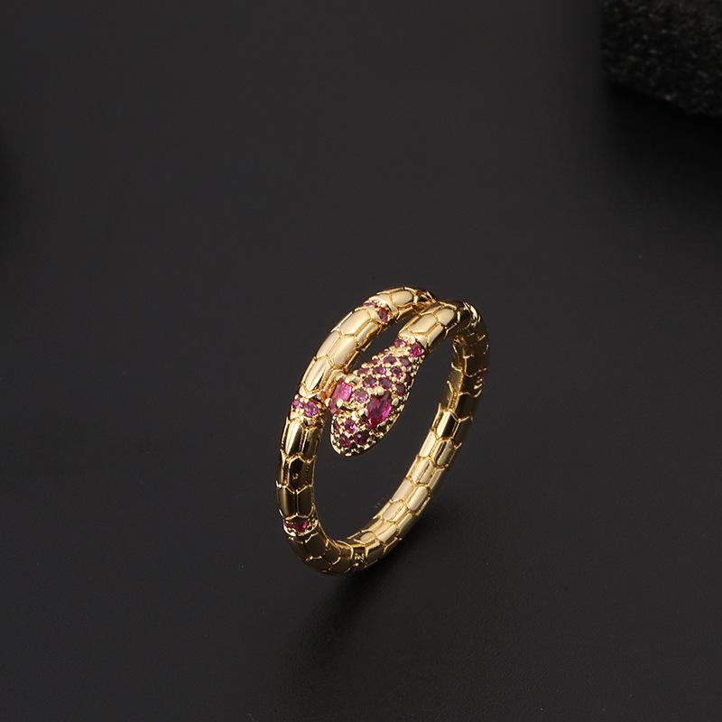 Vintage grandmother green gemstone ring zircon eye snake metal ring niche design temperament open ring