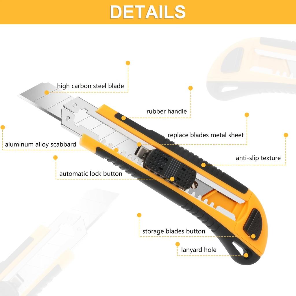 1 PC Utility Knife Box Cutter Retractable, Blade Storage Design, Extra 2 PCS Snap Off Blades Included, Quick-Change Blades Boxcu