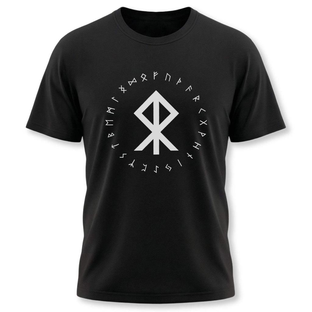 Norse Courage Bind Rune Viking T-Shirt | Runic Circle Elder Futhark Unisex Tee