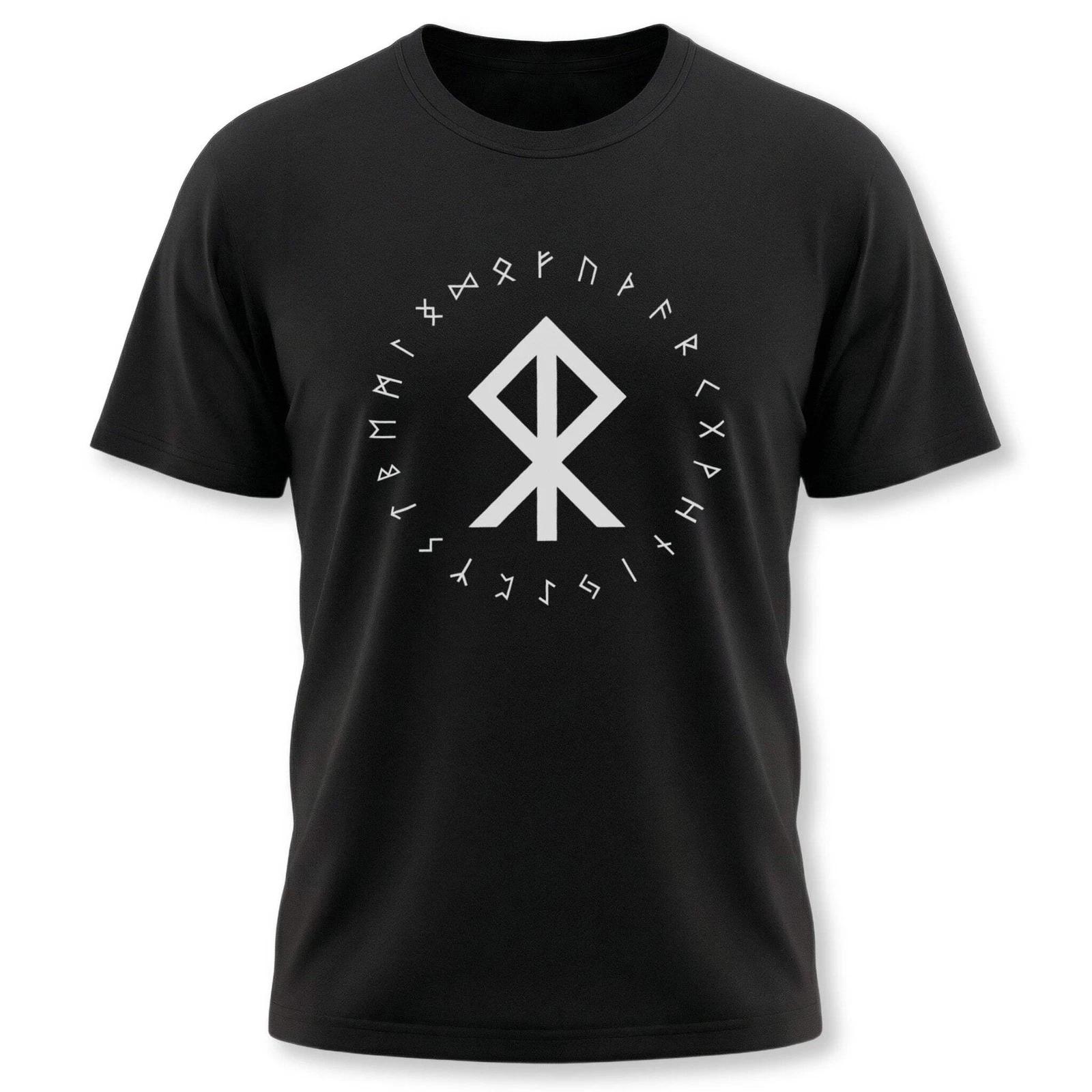 Norse Courage Bind Rune Viking T-Shirt | Runic Circle Elder Futhark Unisex Tee XXXXL