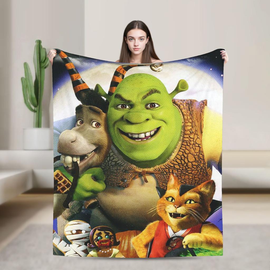 S-Shreks Wool Blanket Donkey Comedy Anime Funny Throw Blankets for Sofa Bedding Lounge Quilt,