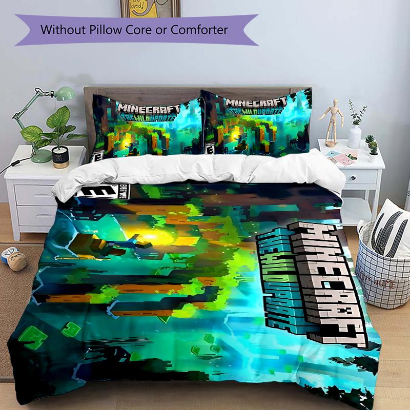 Minecraft Underground Adventure Printed 3pcs Bedding Set Soft Microfiber 1 Duvet Cover And 2 Pillowcases Home Bedroom Decor Xmas Gift K1145