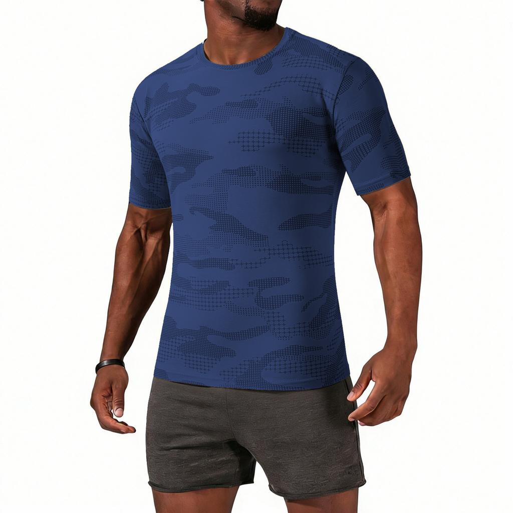 Men's Casual Lightweight Quick-drying Short-sleeved T-shirt - Men's Round-neck Camouflage Breathable Sweat-absorbing Cool-feeling Sports T-shirt