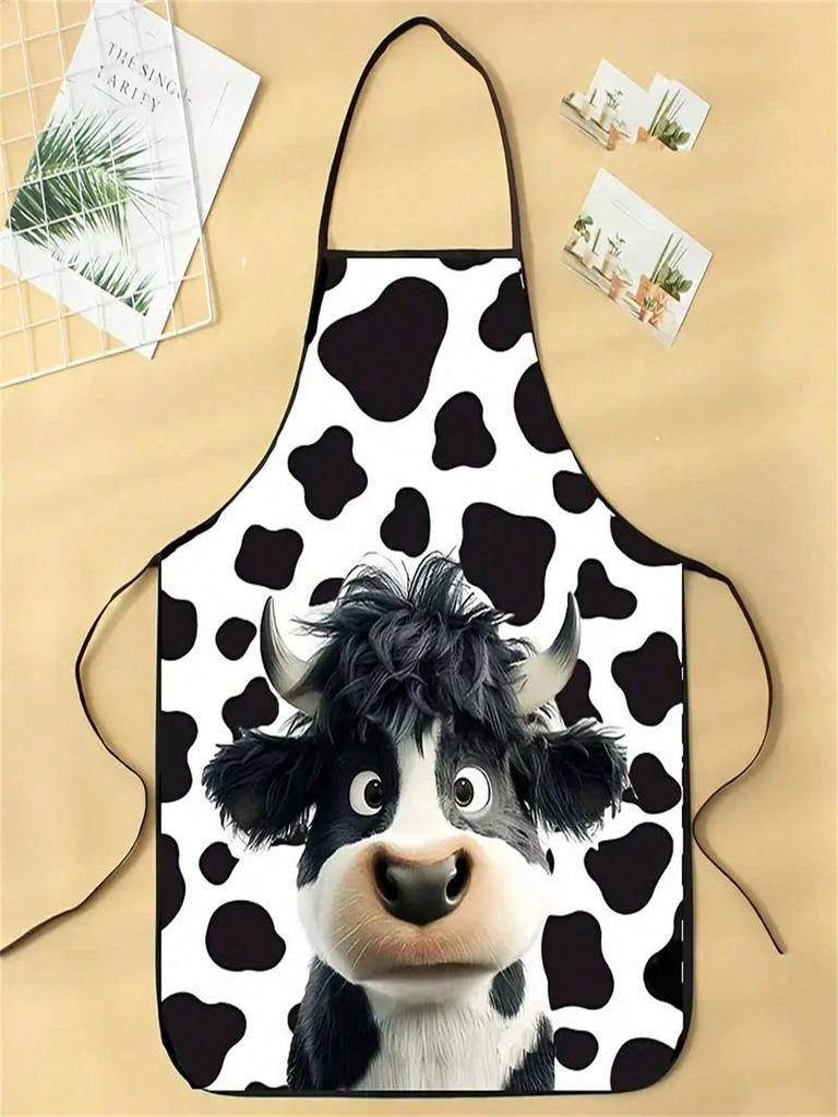 1 Piece Cartoon Cow Pattern Apron - Neutral Fun Kitchen Apron, 100% Polyester Fiber 150G/Square Meter Durable and Washable for Cooki