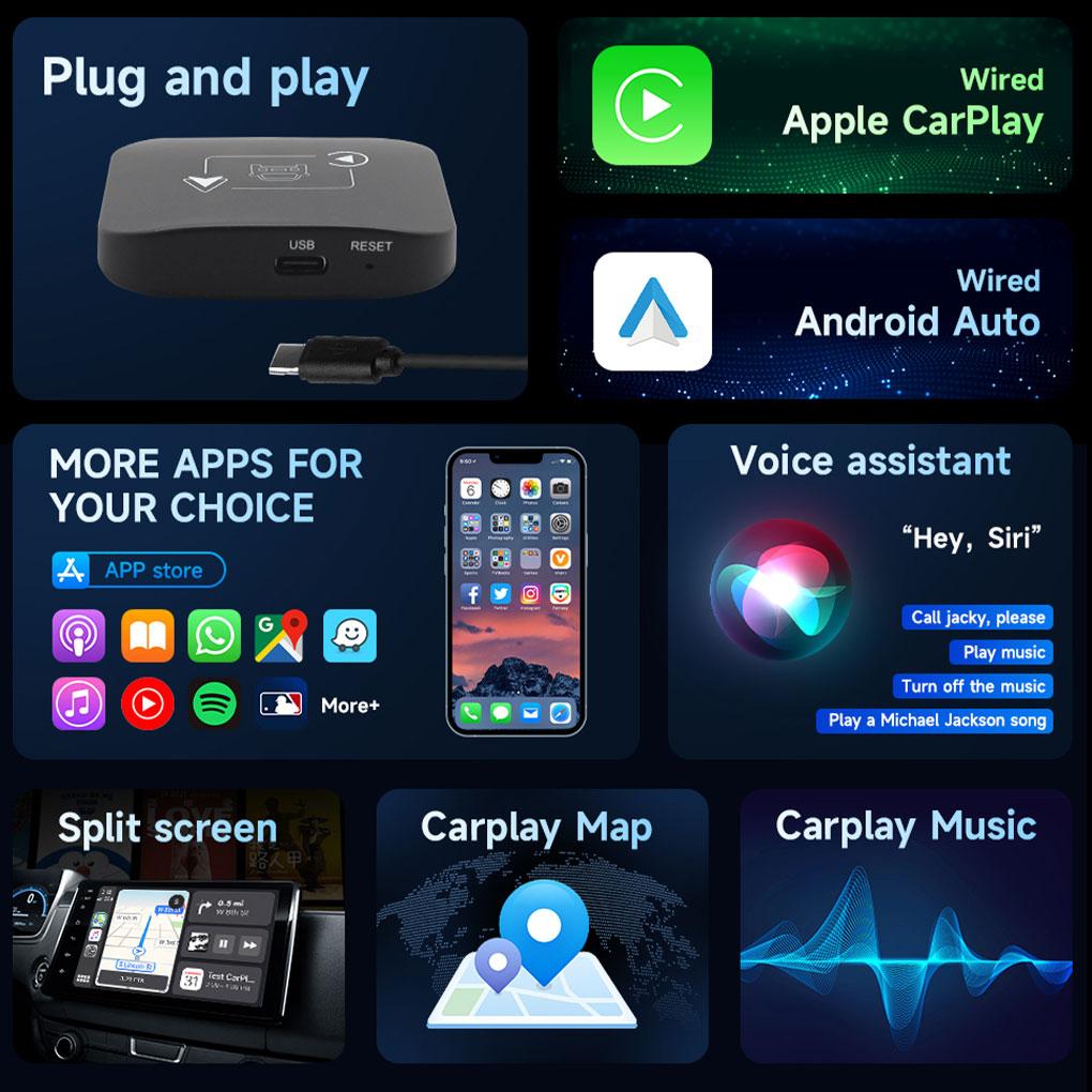 Mini Carplay & Auto Box Dongle Kabelový na bezdrátový adaptér pro Toyota Mazda Nissan Chevrolet Suzuki Subaru Kia Opel Škoda Hyundai