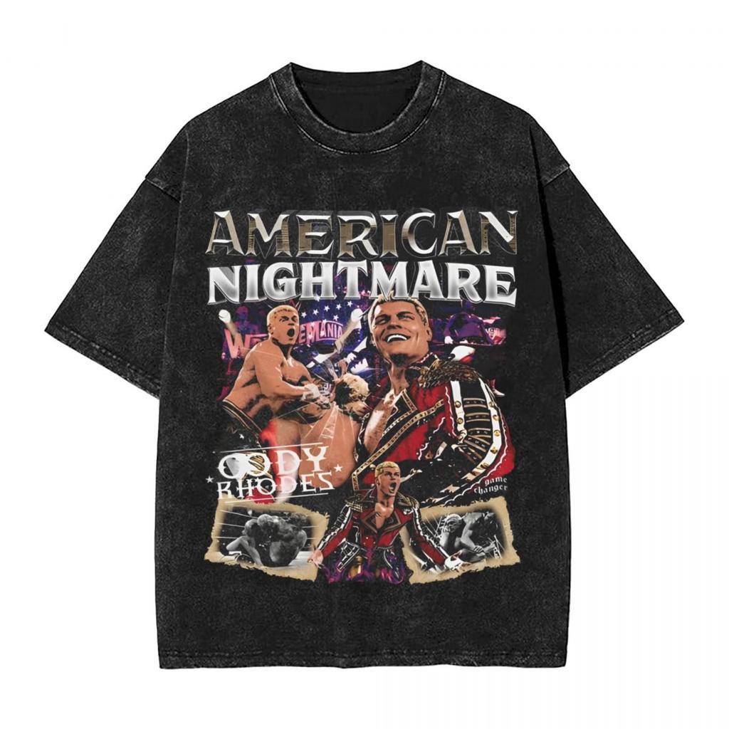 Retro Cody Rhodes Vintage Washed Tshirt Men Cotton Tops Shirts Retro Crewneck Short Sleeve