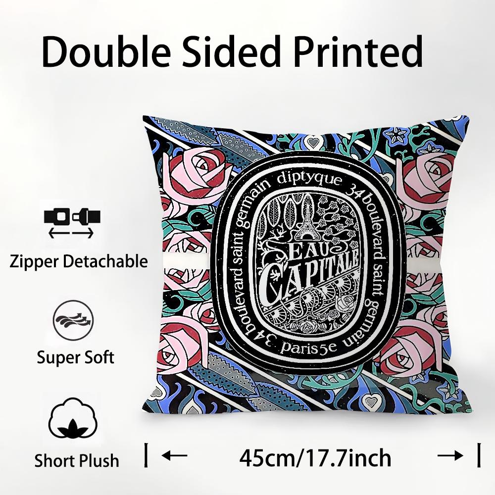 Luxury D-Diptyques Pillow Case Plush Fabric Soft Double Sided Print Sofa Cushion Cover Throw Pillow Covers