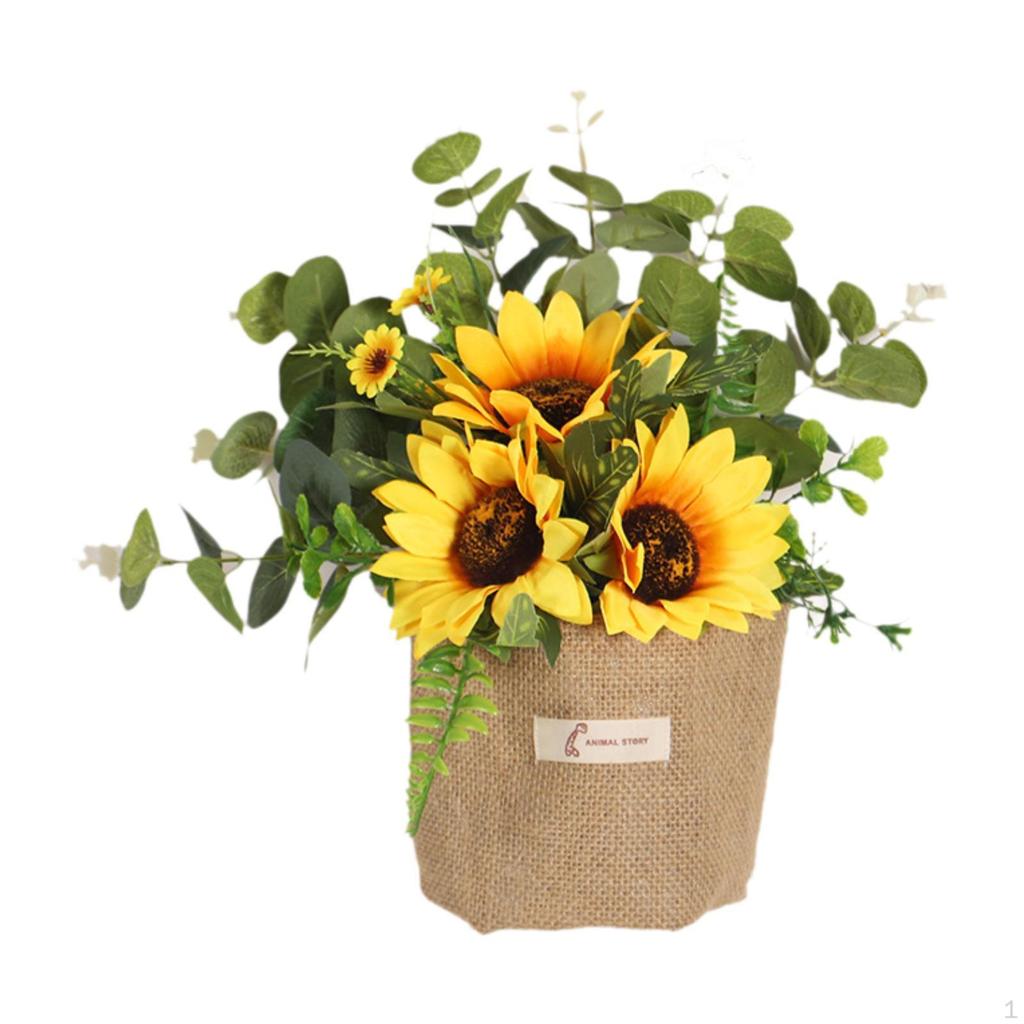 Girasole Artificiale con Sacchetto di Juta Portatile 25x30cm Decorazione da Parete/Porta per Regalo di Inaugurazione