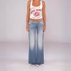 Jeans Denim Donna Gamba Dritta a Zampa Bassa Misto Cotone Elasticizzato 2025 Streetwear
