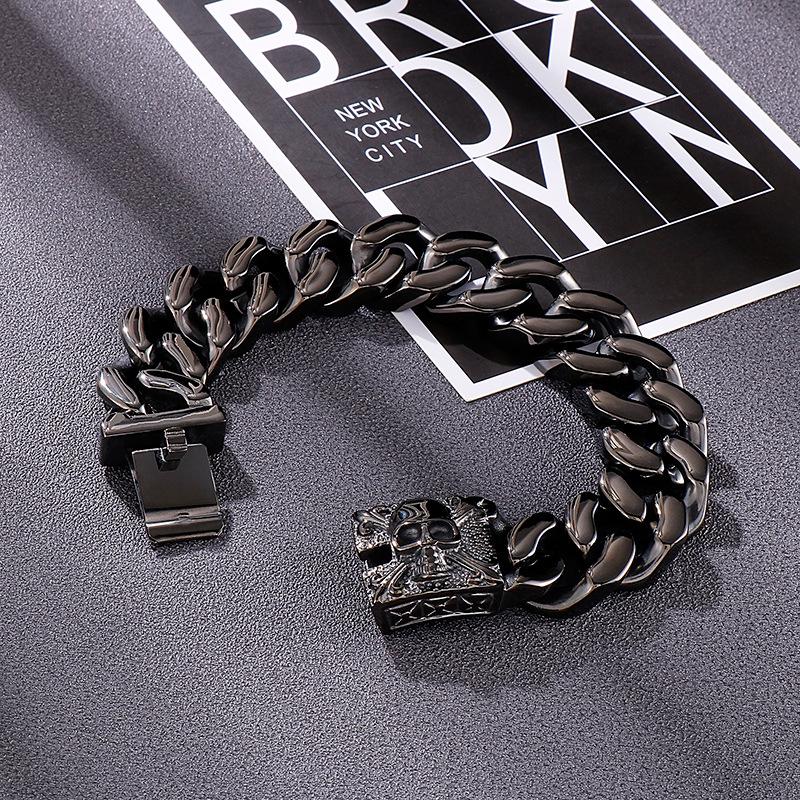 Personalized Men's Titanium Cuban Chain Skull Bracelet