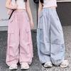 Children Side Woven Tape Design Cargo Pants for Girls Fashion Street Cargo Trousers With Pocket Kids Teenagers Sweatpants