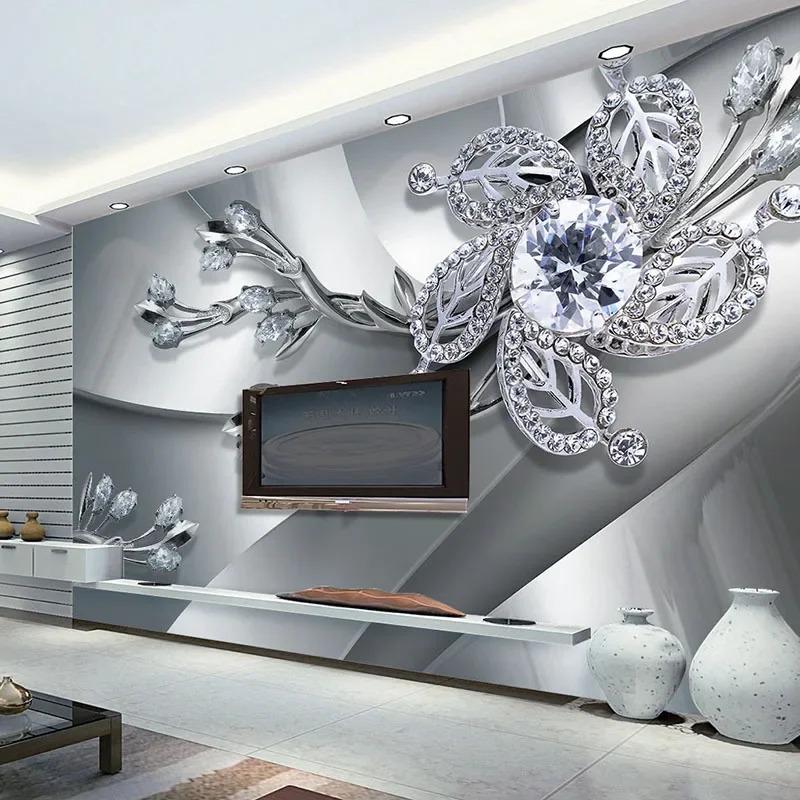 Maßgeschneiderte Tapete 3D-Wandbild Beliebige Größe Diamantblumenmuster Hintergrund Moderne Kunst Großes Wandgemälde Wohnzimmer Heimdekoration