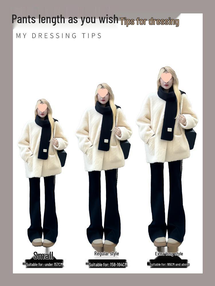 Damen Schwarze Fleecegefütterte High-Waist Schlankmachende Schlaghose für Herbst/Winter 2025