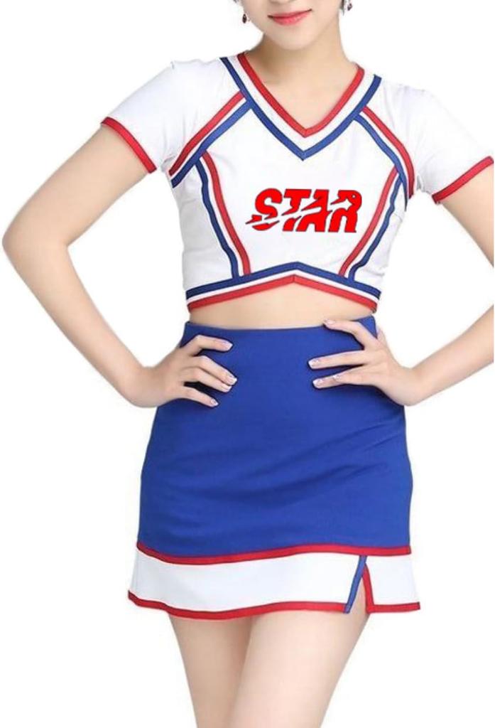 Lady Lazy Cheerleader Short Cute Uniform, Midriff-Baring, Sleeves, Miniskirt, (Small)