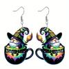 Halloween Tea Themed Cup Wizard Pattern Women Acrylic Earrings For Festival