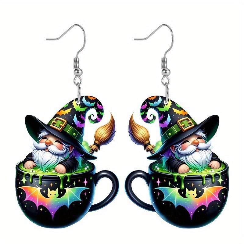 Halloween Tea Themed Cup Wizard Pattern Women Acrylic Earrings For Festival