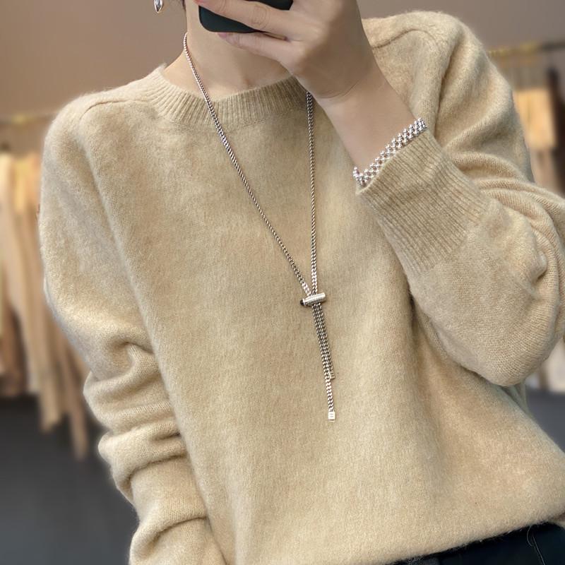 Korean Style Oversized Plush Round Neck Sweater - Women's Autumn Winter Knitwear