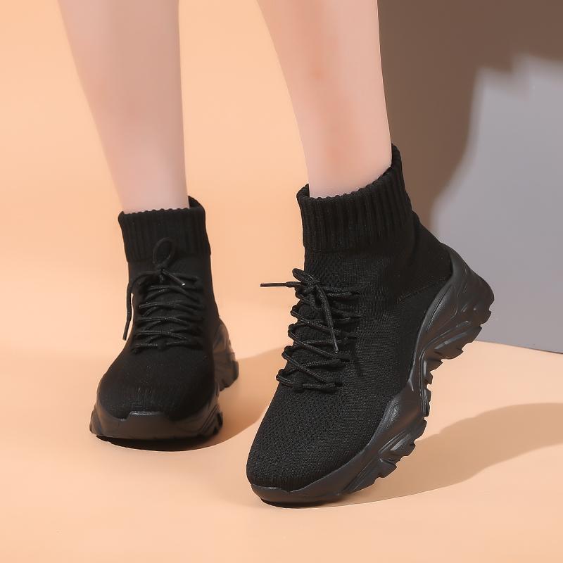 Sexy Sock Boots Knitting Stretch Boots Warm High Heels For Women Fashion Knee High Boots Spring Autumn Women Booties Female