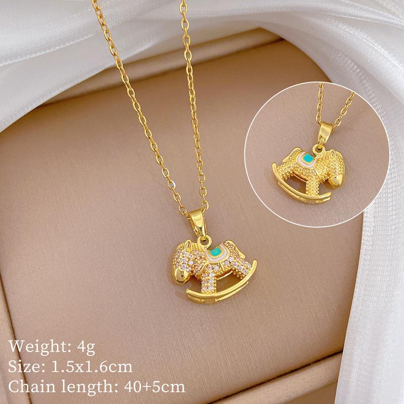 Stainless Steel Copper Micro-Inlaid Natural Stone Heart Fashion Light Luxury Elegant Electroplated Sporty Unisex Necklace