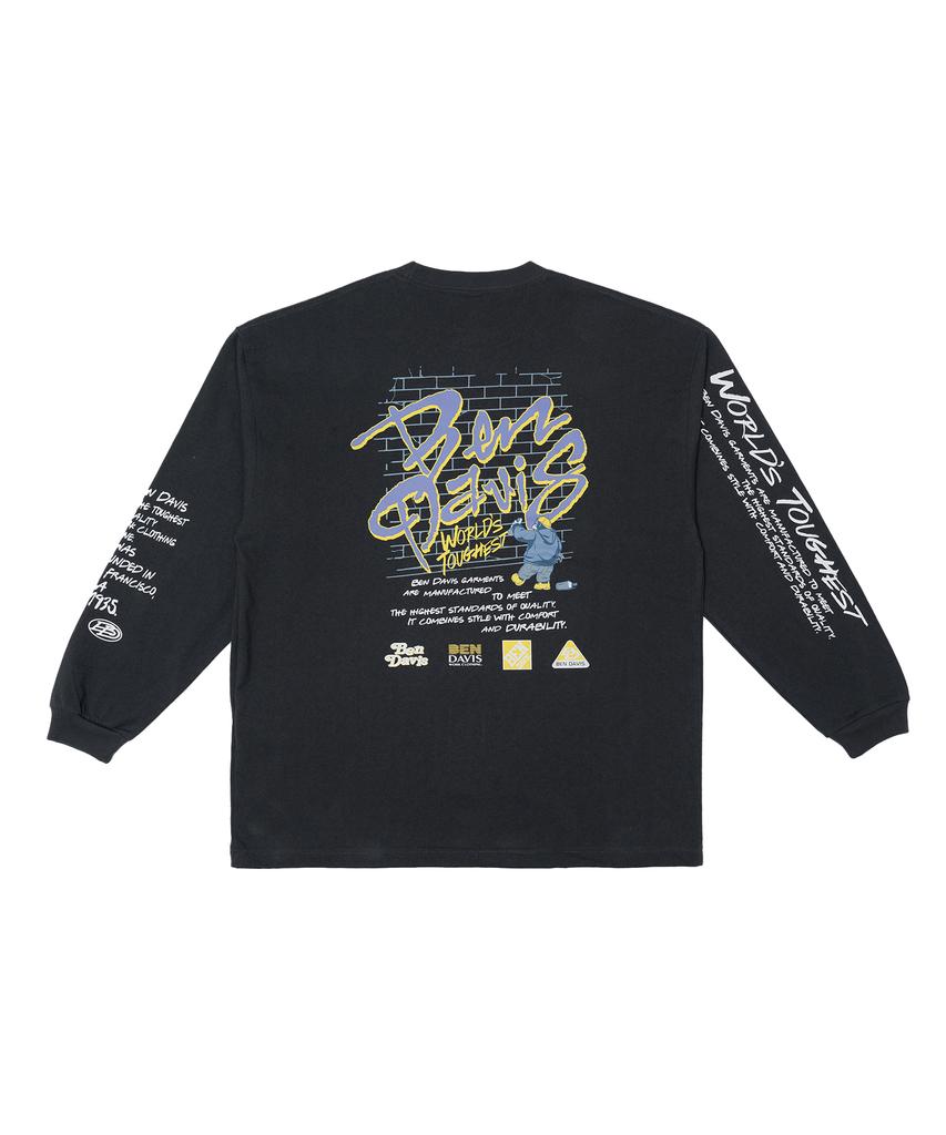 BEN DAVIS White Label Oversized Spray Master Long Sleeve T-Shirt White
