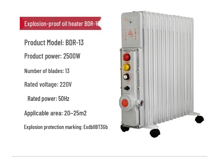 Explosion-Proof Electric Oil-Filled Radiator Heater, Carbon Steel, 9-15 Fins, 220V