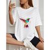 White Oversized T Shirt With Colorful Hummingbird Print For Casual Wear