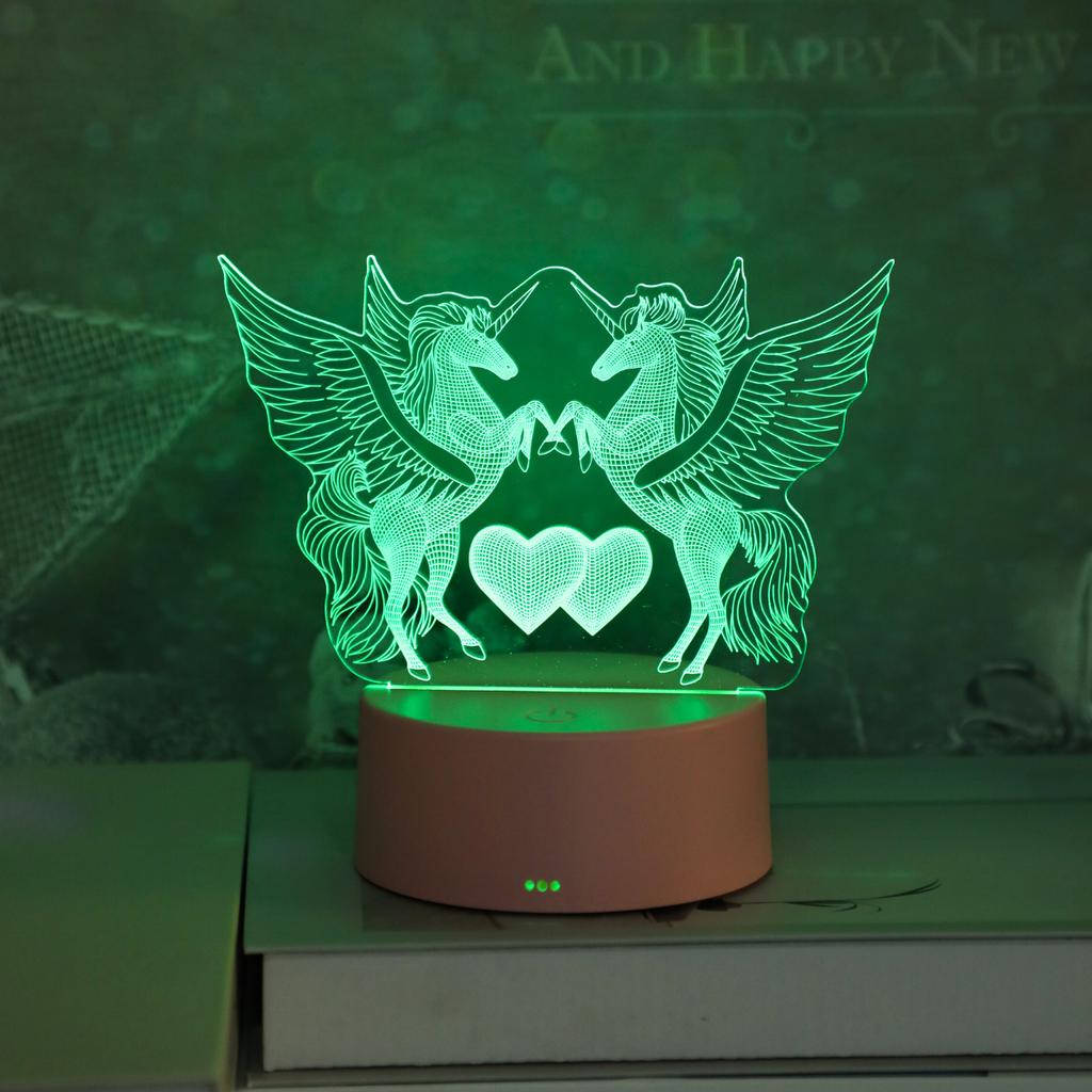Touch seven color gradient 3D Pegasus night light, USB powered, perfect gift for bedroom, party, and coffee shop decoration
