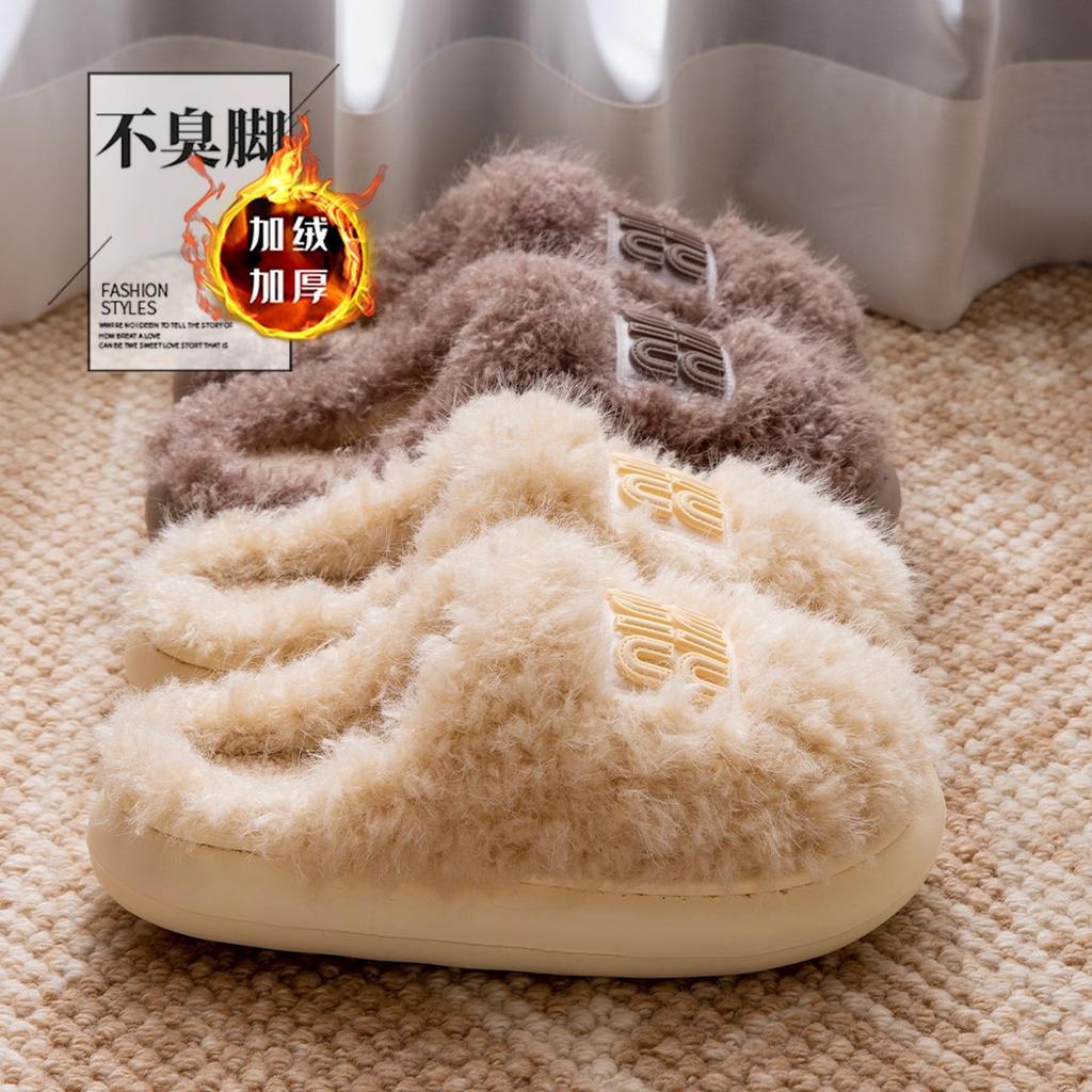 Thick-bottomed cotton slippers autumn and winter 2025 new indoor home non-slip warm plush cotton mop