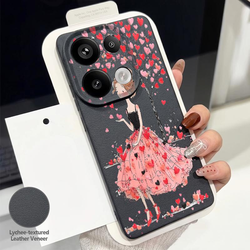 Lovely Girl Heart Print Case For Xiaomi 13T Pro Redmi Note 15 Pro 4G Redmi Note 14 13 Pro+ 5G Leather Texture Silicone Cover