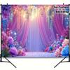 2D 2D Flat Purple Pink Flower Curtain Backdrop, Magical Photography Background for Party