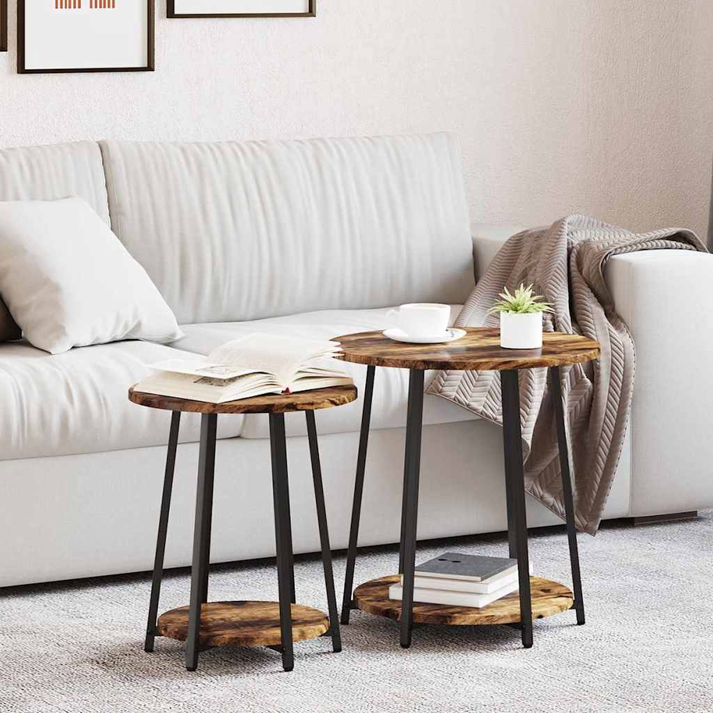 Side Table Set with Shelf 2 pcs Smoked Oak and Black Brown